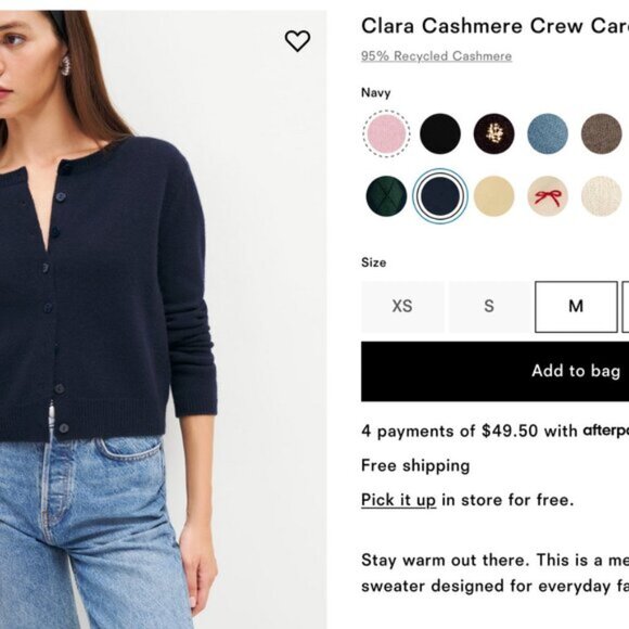 Reformation Clara Cashmere Crew Cardigan - Picture 5 of 6